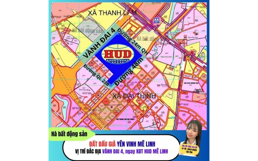 Bán đất đấu giá Yên Vinh, Mê Linh, đối diện đô thị HUD Mê Linh, vị trí đắc địa ngay Vành Đai 4 120m